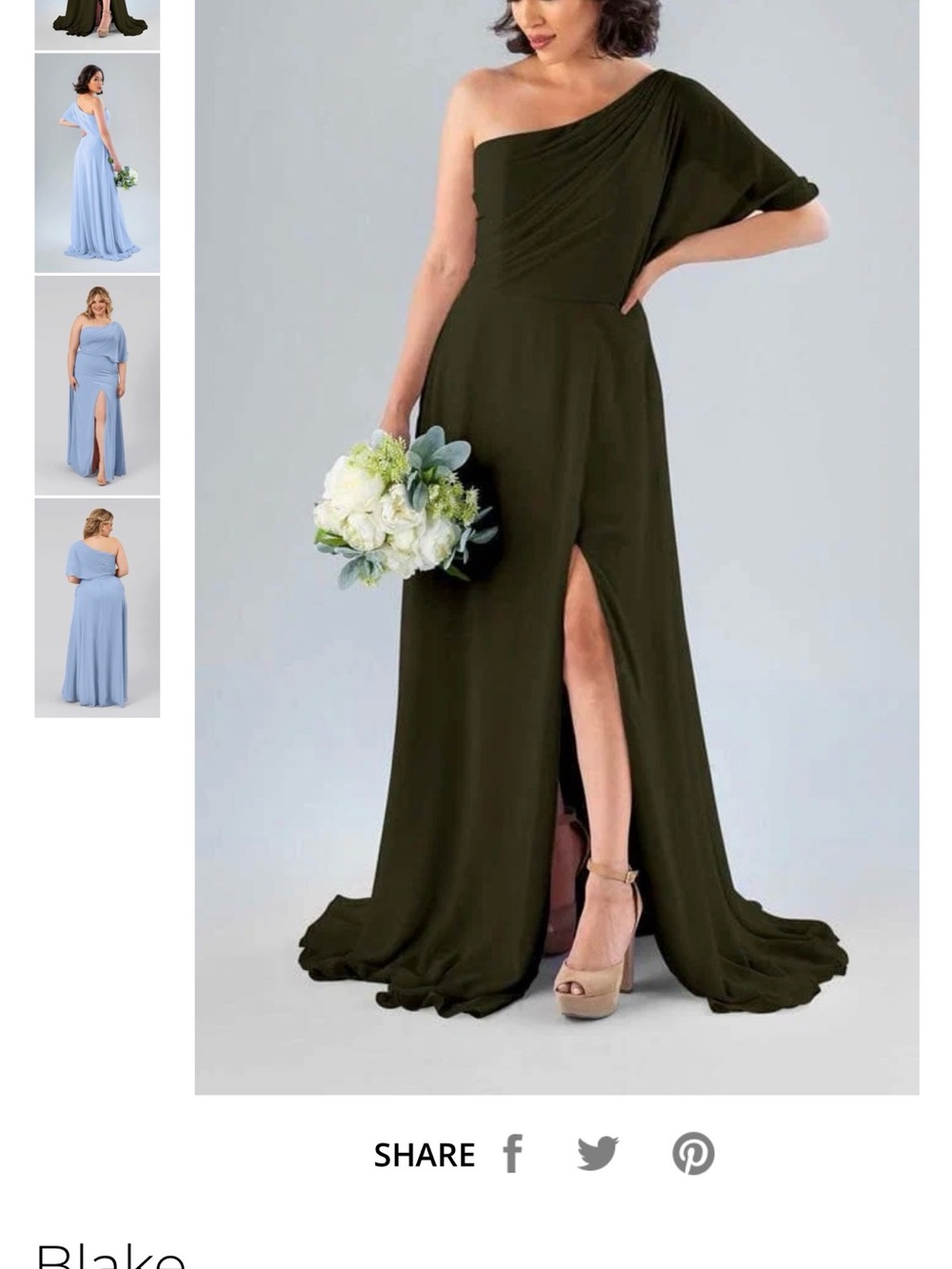Olive One-Shoulder Slit Bridesmaid Gown